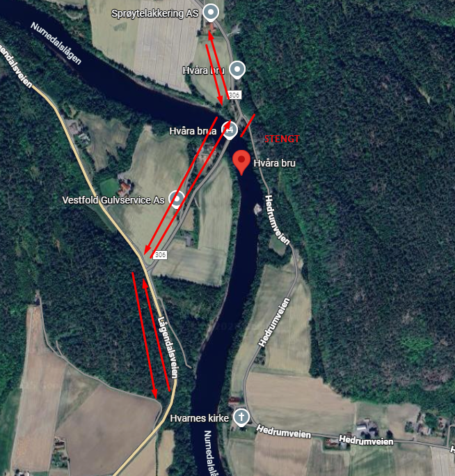 Hvåra bruk endret trase