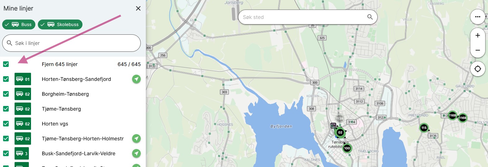 VKT kart Mine linjer