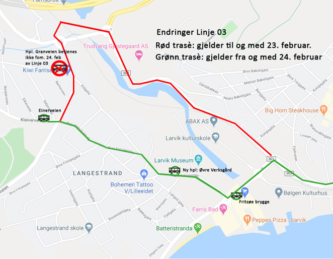 Traseendring Linje 03 fra 24. februar